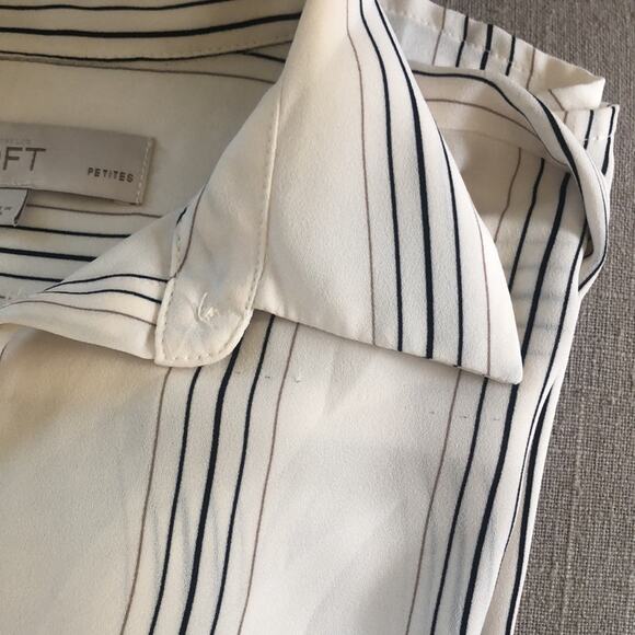 Ann Taylor LOFT Long Striped Blouse Tunic Top Black Cream Vertical Stripe XXSP - Picture 8 of 8